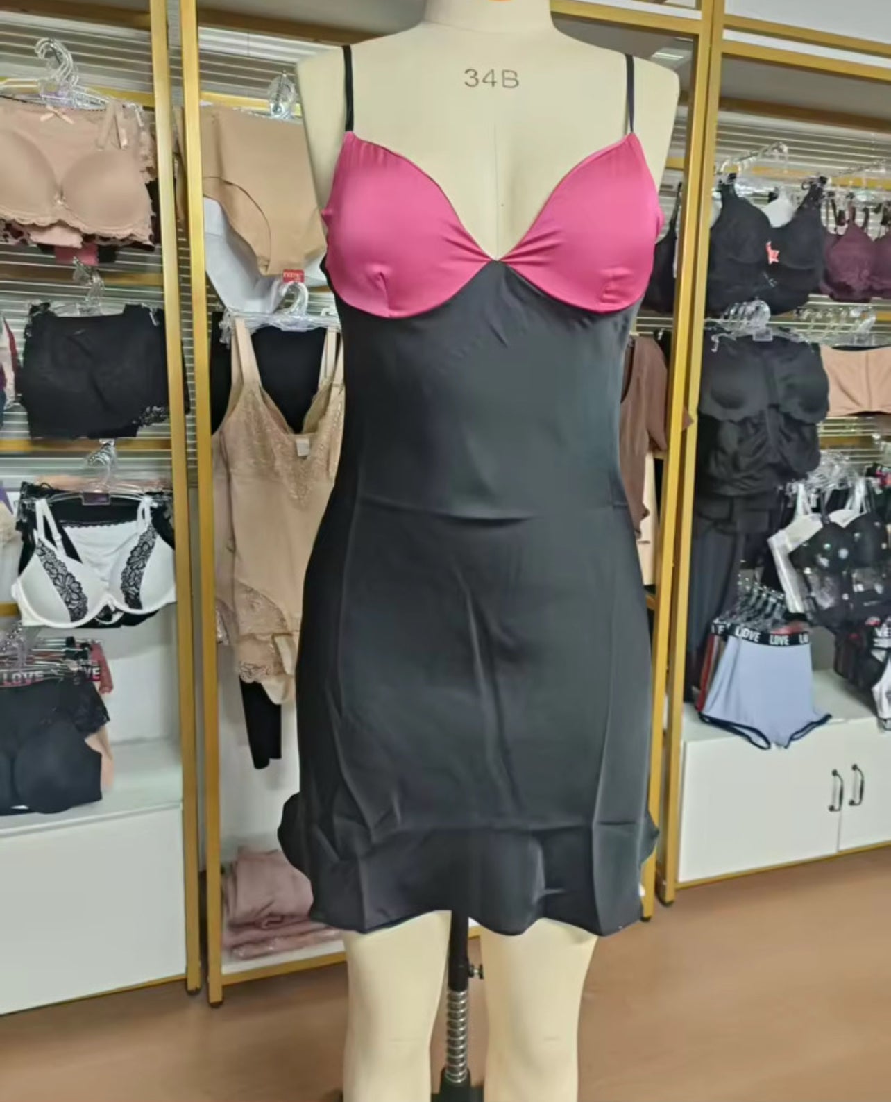 Black and Hot Pink Sensual Bliss Satin Nightgown